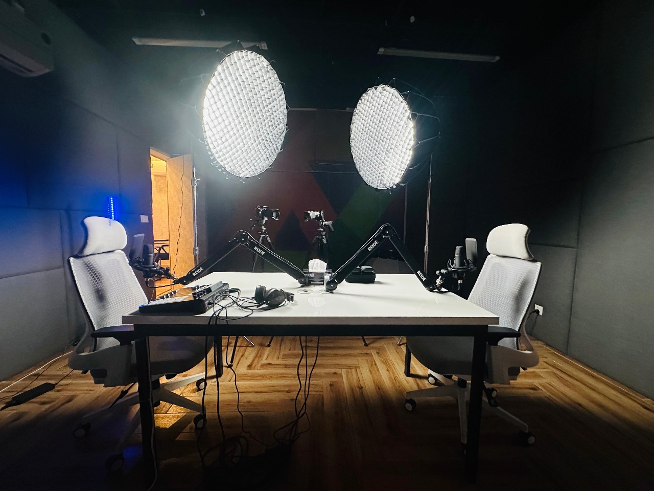 studio setup and podcast equipment for podcast Studio 