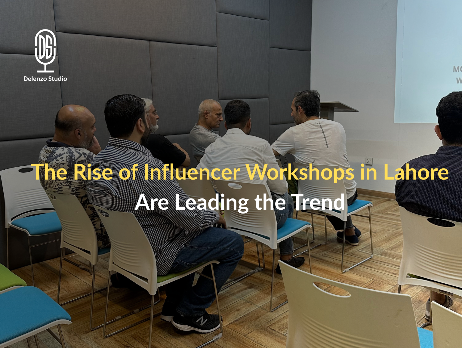 A professional studio hosting an influencer workshop in Lahore with content creators learning photography, videography, and social media strategies