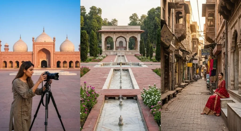 professional photoshoot locations Lahore best locations Badshahi Mosque Shalimar Gardens Walled City Streets be delenzo studio