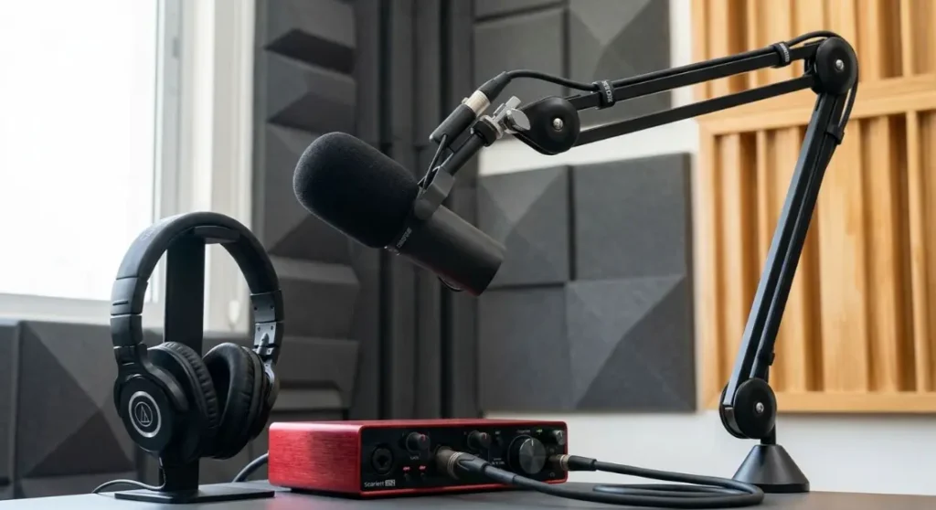 professional podcast microphone setup XLR  in podcast studio Lahore