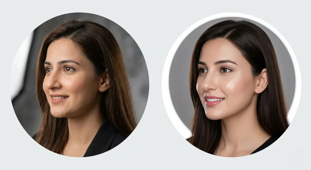 studio headshot vs ai generated headshot authentic skin texture artificial glare comparison by photo studio Lahore