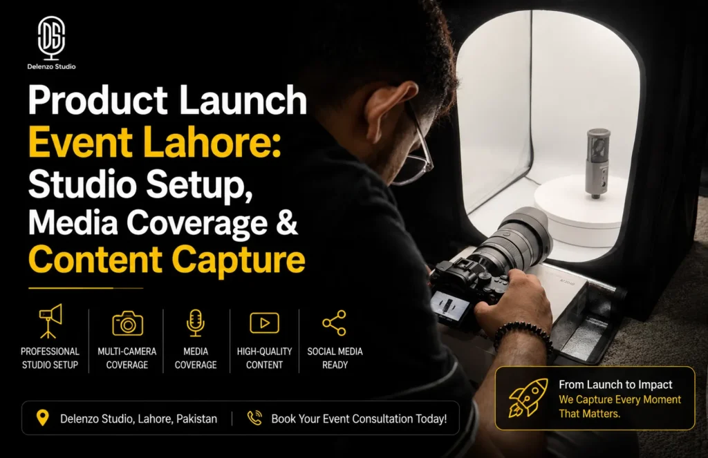 Product launch event in Lahore studio setup and media coverage operations