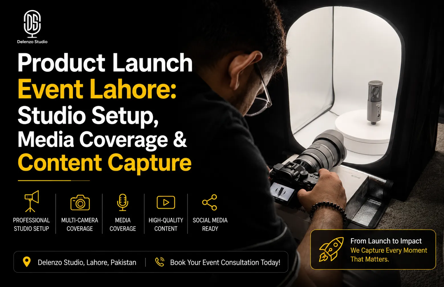 Product launch event in Lahore studio setup and media coverage operations