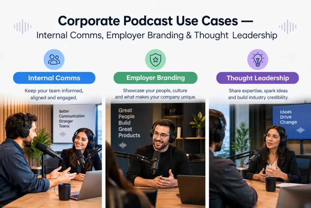 Corporate Podcast Use Cases — Internal Comms, Employer Branding & Thought Leadership