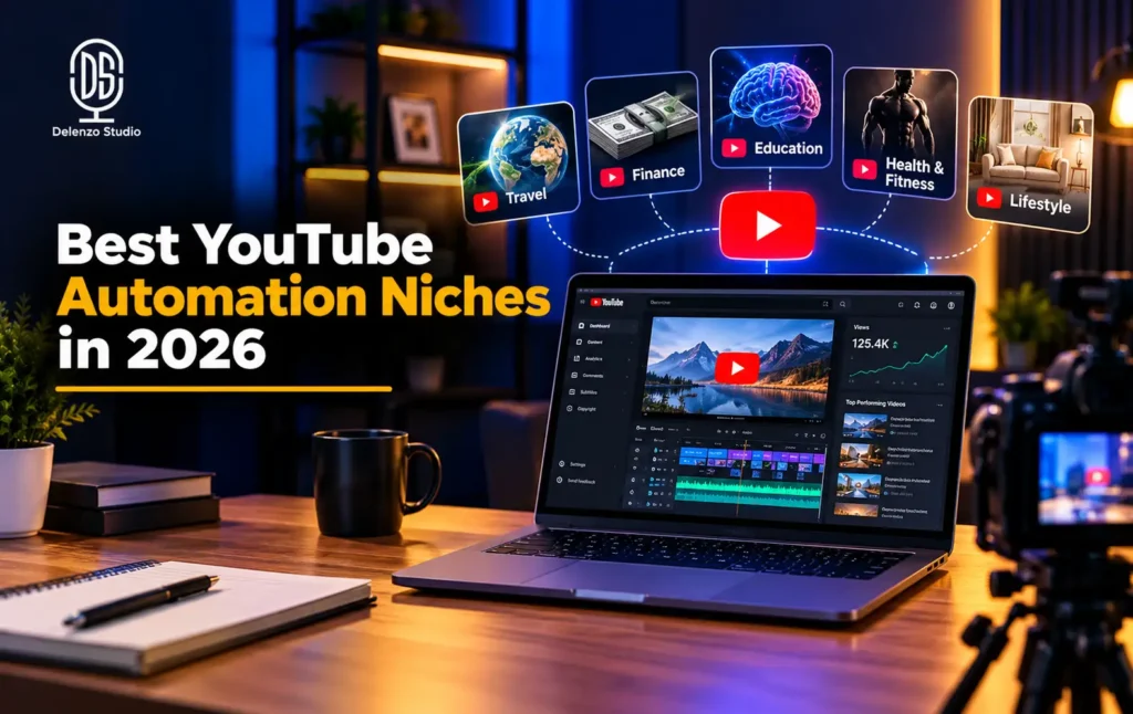 Is selected featured image (Best-YouTube-Automation-Niches-in-2026.webp) ke liye ye optimized Alt Text use karein: Alt Text: Best YouTube Automation Niches in 2026 comparison guide showing top faceless channel ideas, risk levels, and monetization rules at Delenzo Studio